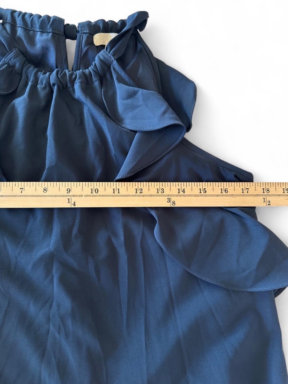 Gianni Bini Navy Blue Cascading Ruffle Halter Mini Dress 8/10 Minimalist Preppy - Picture 7 of 9